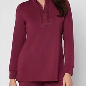 Belle by Kim Gravel Regular ScubaLuxe Sparkle Half-Zip Tunic